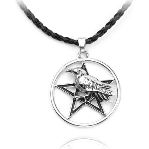 Five-pointed Star ODIN Crow Witchcraft Amulet Pendant Gothic Raven Bird Amulet Pendant Necklaces Wiccan Pagan Charms Jewelry Gif