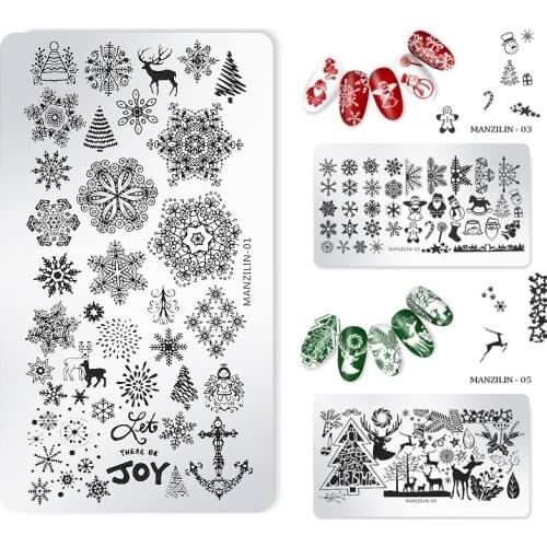 Christmas Xmas Theme Nail Art Stamping Plates Santa Snowflake Jingle Bell Nail Stamp Templates Nail Stencils Transfer Tools