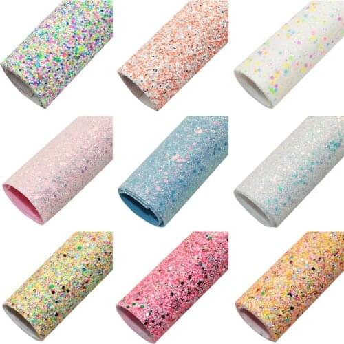 Shimmer Chunky Glitter Faux Leather Sheets Solid Color Sequins Synthetic Leather Fabric 20x33cm for DIY Hair Bows Bags Crafts