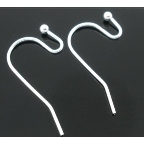 8Seasons Copper Ear Wire Hooks Earring Findings Silver Color Ball Clasps DIY Making Jewelry 21mm( 7/8") x 12mm( 4/8"),200 PCs