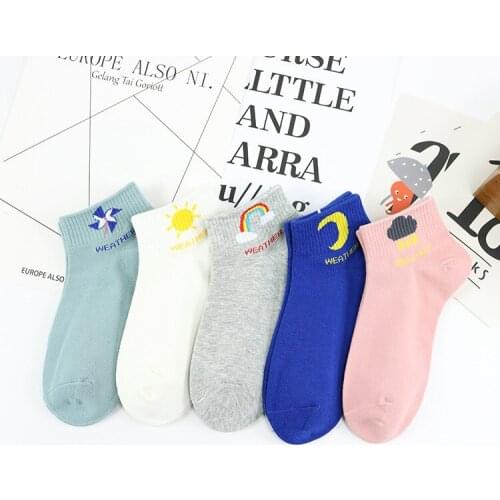 Women Socks Cartoon Cloud Patterned Cute Short Socks Fashion Sun Moon Harajuku Sock Cotton Breathable Funny Soks Hipster Sox