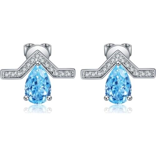 Zhanhao 3.06ct S925 Sterling Silver 21524 Stud Earrings Lab Grown Aquamarine Stones Hoop Jewelry For Women Girlfriend Gifts