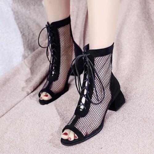 2020 NEW Mesh Cross Tied Summer Boots Back Zipper Mesh Botas Mujer Brand Design Women Lace Up Shoes Ankle Booties Size 31 32 41