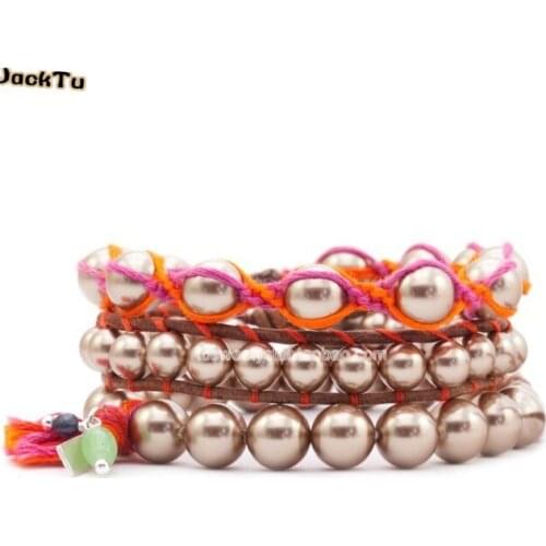 Promotional jewelry pearl leather bracelet for woman bracelet set friendship bracelet