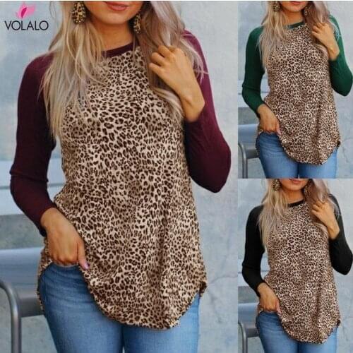 Women O-Neck Leopard Print Long sleeves Easy Pullover Ladies Tops Blouse Plus Size Shirt blusas mujer de moda 2020