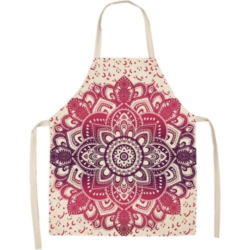 1Pcs Mandala Printed Kitchen Apron for Woman Home Cooking Baking Coffee Shop Cleaning Accessory Cotton Linen Delantal Cocina