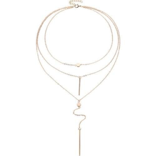 3 Layers Exquisite Thin Bars Metallic Wafer Pendants Slimsy Chains Elegant Golden Silver Plated Necklaces For Women
