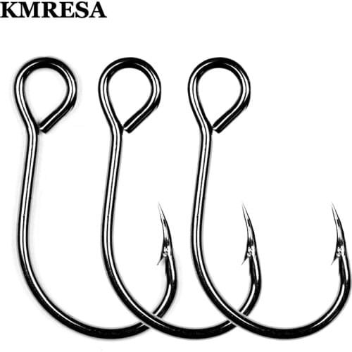 50pcs Size 8#-2/0# for Fishing Lure Replacement Hook Single Fish Bait Hook Inline Hook Big Eye Sharp High Carbon Steel