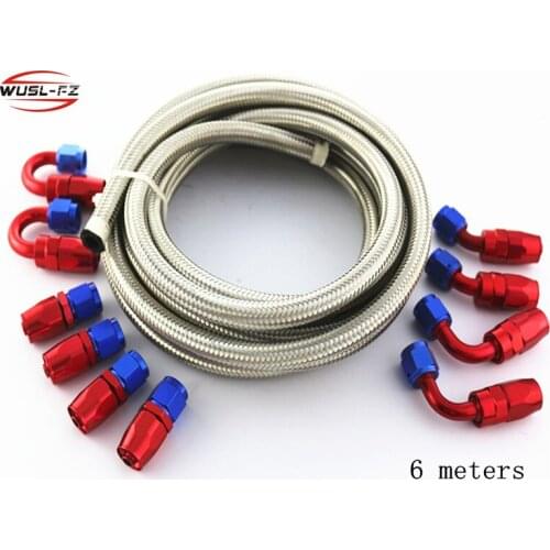 6 Meter AN6 Stainless Steel Braided Oil Fuel Hose AN6 Fittings Hose End Adaptor Oil Fuel Adapter Auto Replace Accessories