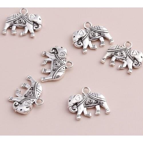 20pcs Tibetan Silver Color Metal Elephant Charms Beads fit Bracelets Necklaces Double Sides animal Jewelry Making Findings
