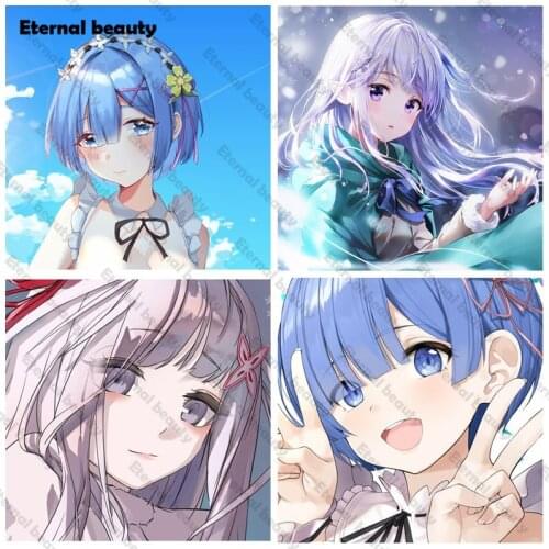 Diamond Painting Anime Girls Diamond Embroidery Full Round Drill Cross Stitch Wall Art Stickers for Anime Lovers Bedroom Decor