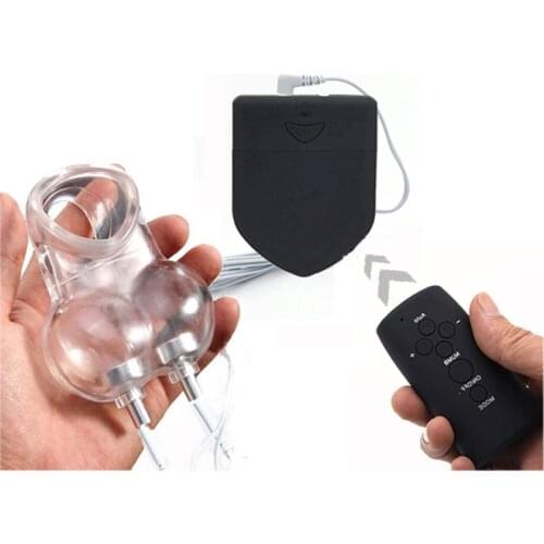 Wireless Remote Control Electro Shock Chastity Cage Penis Ring Sex Toys For Men Scrotum Sleeve Ball Stretcher Cock Ring Cage