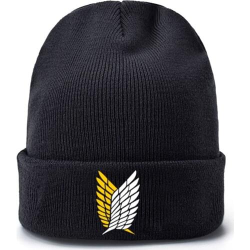 Attack on Titan Wings of Freedom Baseball Caps Knitted Winter Warm Hats Men Women Boys Girls Elastic Black