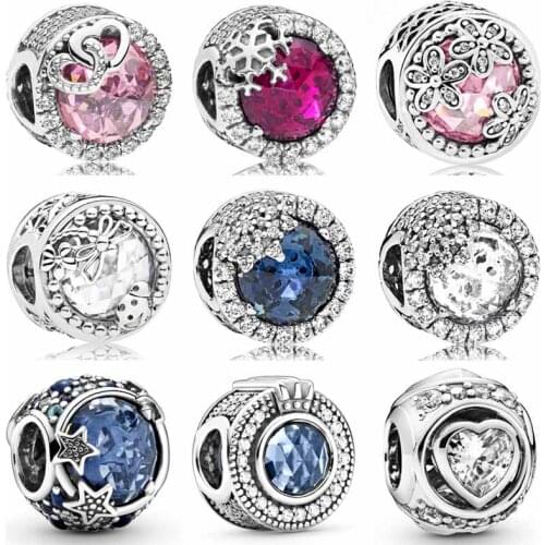 Sparkling Snowflake Blue Crown O Pink Elevated Entwined Heart Beads 925 Sterling Silver Charm Fit Europe Bracelet Diy Jewelry