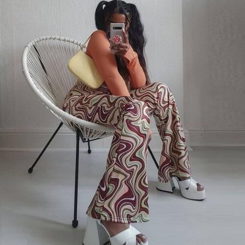 Tie Dye Pants Printed Straight Elegant Y2k Elastic Chic Trouser Women Clothing 2021 Vintage Korean Fashion Streetwear Capri Pant