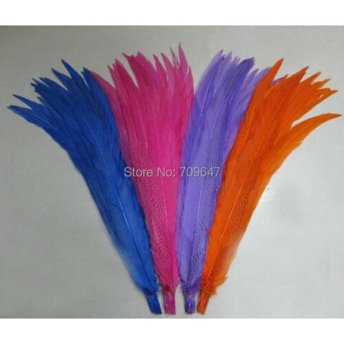 Long Feathers !100pcs/lot 24-26"(60-65cm) Royal Blue Rose Purple Orange Silver Pheasant Tail Feathers AAA quality for Costumes