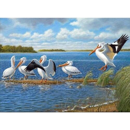 Full Square Mosaic Diy 5D Diamond Embroidery Bird Pelicans Full Round Diamond Painting Cross Stitch Rhinestones Wall Art Crafts