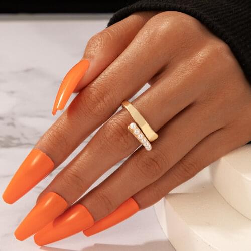 HuangTang Minimalist Irregular Geometric Pearl Joint Rings for Women Boho Gold Color Knuckle Rings Charmings Jewelry Gift 17633