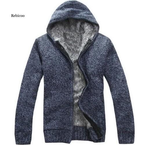 New Mens Thick Sweater Coat Zipper Sweater Coat Outerwear Winter Fleece Cashmere Liner Sweatersturn-Down Collar Autumn Winter