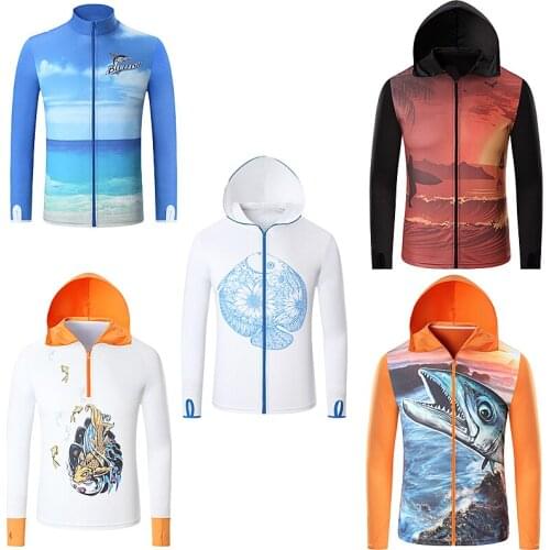 Fishing Clothing Ultra-Light Printing Hooded Quick Dry Sun Protection Fishing Shirts Anti-UV Outdoor Cycling Fishing Clothes Hot