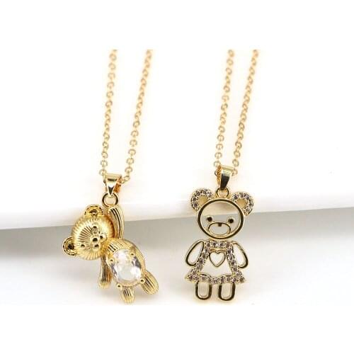 10PCS,Girl Bear Pendant Necklace, Gold Color Bear Necklace, Loverly Necklace, Crystal Zircon Bear Necklace