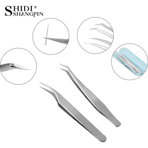 SHIDISHANGPIN 2Pcs Eyelash Tweezer Stainless Steel False Eyelash Extension Tweezers Straight Bend Eye Lashes Tweezer Makeup Tool