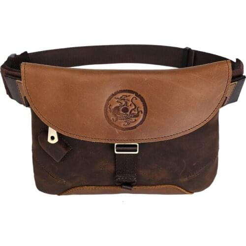 Tiding Mens Designer Genuine Leather Waist Bag Casual Style Pillow Fanny Packs Bum Hip Belt Pouch Small Chest Pack Brown 4680