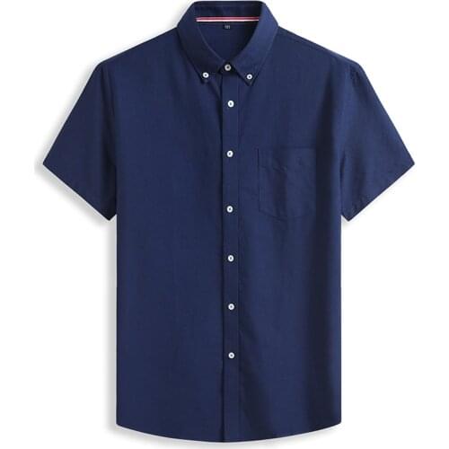 Plus Size 6XL Summer Fashion Mens Short Sleeve Cotton Social Shirts Soild Soft Comfortable Shirt Men Brand Slim Fit Chothing