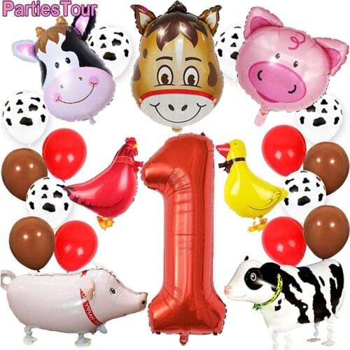Farm Animal Theme Party Decorations Animal Donkey Pig Cow Foil Ballons Baby Shower Kids 1-9th Brithday Party Decor Ballons Toys