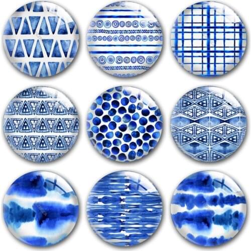 Watercolor glass cabochon,Blue and White pattern Round photo glass cabochon demo flat back Making findings