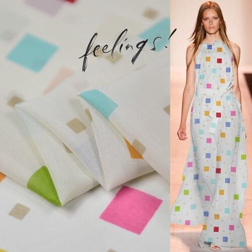 Stretch silk georgette gauze fabric fashion colorful geometric design 12momme,SCG647