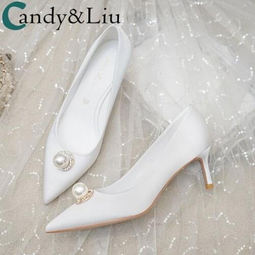 Wedding Shoes Womens New Winter Bride Pumps 2021 White satin high heels tired Feet Main wedding Crystal Shoes