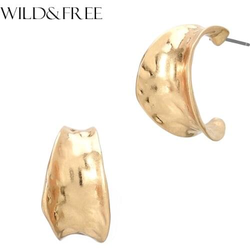 Wild&Free Fashion Punk Alloy Geometric Stud Earrings Woman Metal Bending Earrings Bijoux Vintage Jewelry Statement Dropship