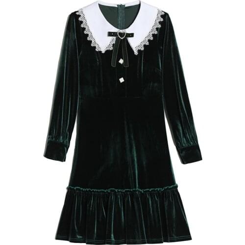 Autumn New Style Vestido Festa Bowknot Velvet Robes A-line Plus Size Dress Elegant Retro Women Clothes Velvet Mini Dress Women