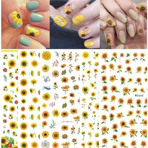 1PCS Cute Sunflower Nail Art Stickers Fashion Waterproof 3D Decal Self-adhesive Stickers for Salon Manicure Nails Decoration