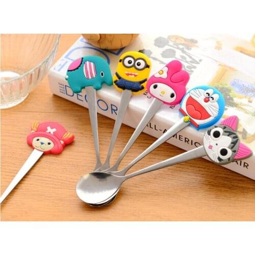 2pcs/lot Cute Silicone Handle Stainless Steel Mixing Coffee Spoon Fashion Small Teaspoon Cute Mini Spoon For Ice Cream LB 279