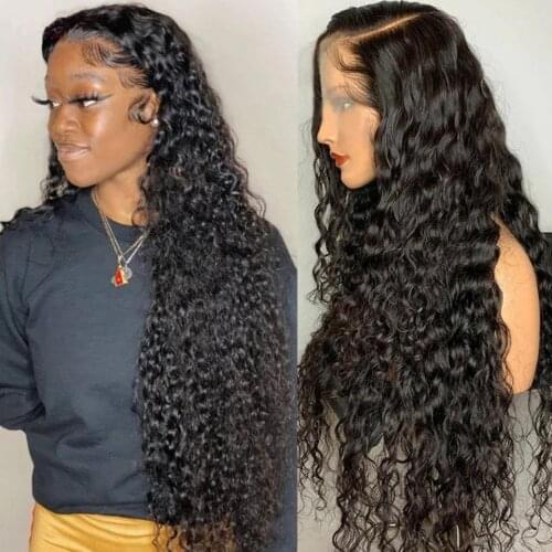 26Inch 180% Density Middle Ratio Long Curly Deep Loose Wave Natural Black 13x4 Lace Front Wigs For Black Women With Babyhair Wig