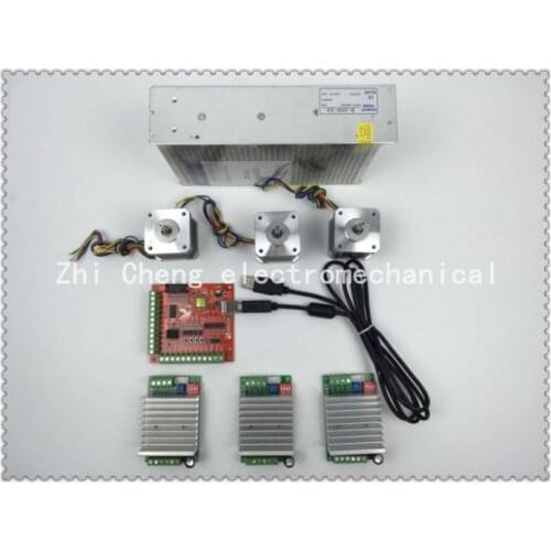 Mach3 CNC USB 3 Axis Kit, 3pcs TB6600 driver+ mach3 USB stepper motor controller 100 KHz+3pcs nema17 stepper motor +power supply
