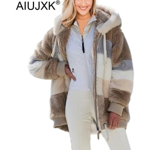 AIUJXK Winter Coat Women 2020 Loose Korean Plus Size 5XL Hooded Fuzzy Jacket Woman Parka Patchwork Warm Jackets And Coat Clothes