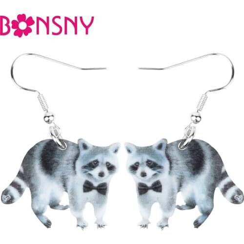 Bonsny Acrylic Gray Northern Raccoon Earrings Realistic Wild Animal Dangle Drop Jewelry For Women Kids Classic Gift Decoration