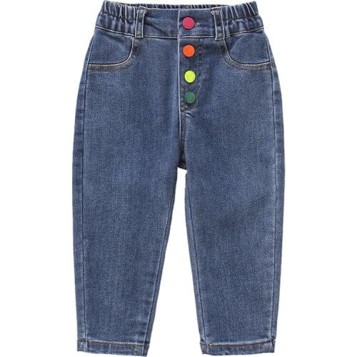 Children Jeans Pants Boys Girls Long Trousers Rainbow Button Casual Pants Girls 2 4 5 6 7 8 Age Sports Clothing 2020 Spring Fall
