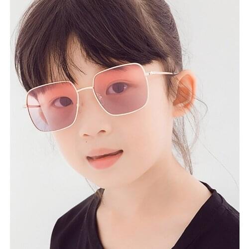 Child Square Metal Frame Girls Boys Sunglasses Gray Red Pink Lens UV400 Eye Protection Children Kids Outdoor Eyewear