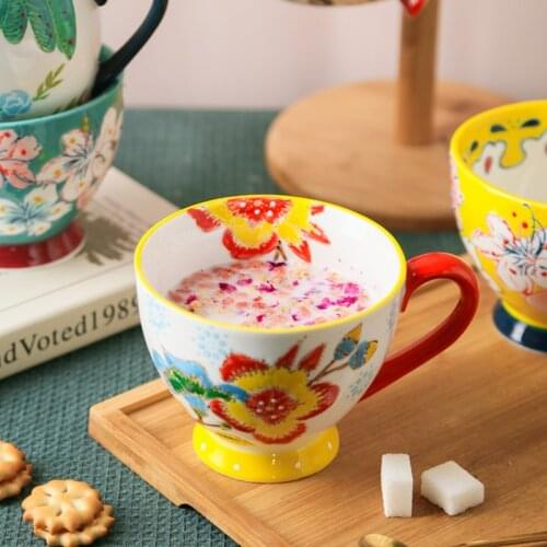 450ml Household Ceramic Cup Hand-painted Coffee Mug Oatmeal Mugs Creative Water Cup Large-capacity Office Breakfast Milk Cup