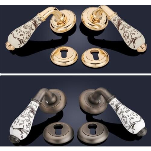 European simple Wood Door Ceramic Split Lock Bronze Gold Indoor Handle bedroom Mute Round Lock 72mm