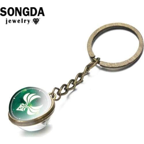 SONGDA Genshin Impact Keychains Double Side Cabochon Glass Ball Surface Fashion Key Chains for Women Door Key Jewelry Men Gifts