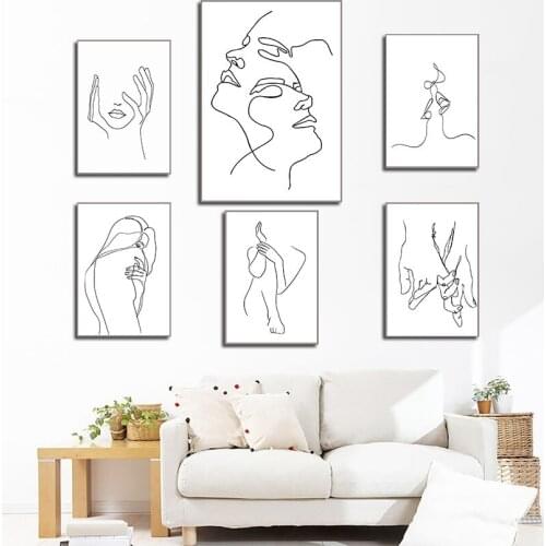 And Prints Wall Pictures For Living Room Decor Wall Art Canvas Painting Abstract Art Hand Drawn Sexy Lines Girl Nordic Posters
