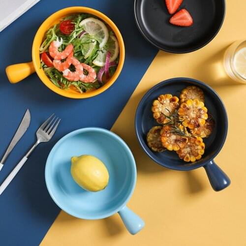 Ceramic Bowl With Handle Soup Noodle Rice Bowls Pasta Plates Breakfast Milk Cereal Fruit Dessert Dinner Dish Microwave Tableware