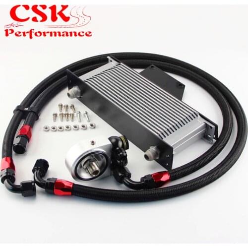 16 Row AN10 Racing Engine Oil Cooler Kit Fits For 01-05 Subaru Impreza WRX/STi Black / Silver