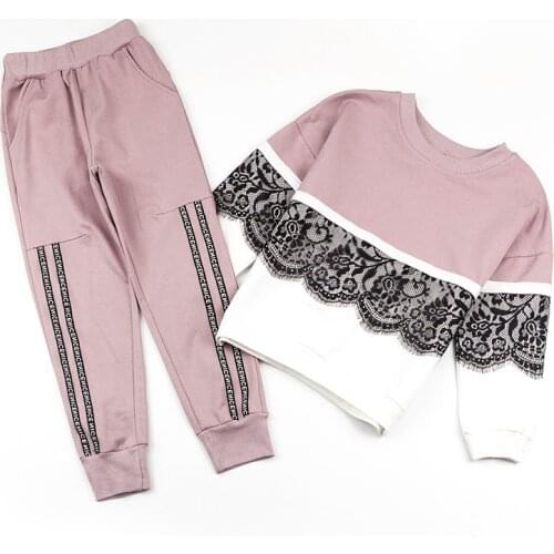 Children clothing sets autumn Sports Suits size for 5 6 8 9 10 11 12 years girls 2018 new cute cotton pink casual Sportswear