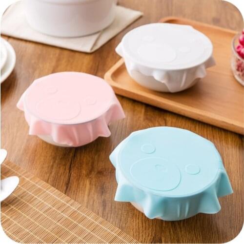 Multifunctional Silica Gel Microwave Oven Refrigerator Fresh Keeping Cartoon Cute Bear Cover Kitchen Vacuum Lid Sealer Accessory